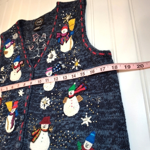 Designers Studio Originals women's navy blue snow men's Christmas vest size (P/P - Picture 7 of 8